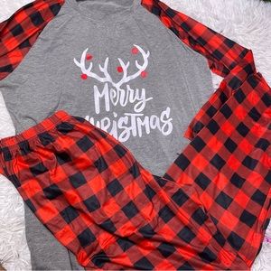 Merry Christmas Red Buffalo Plaid Pajama Loungewear Set unisex size L